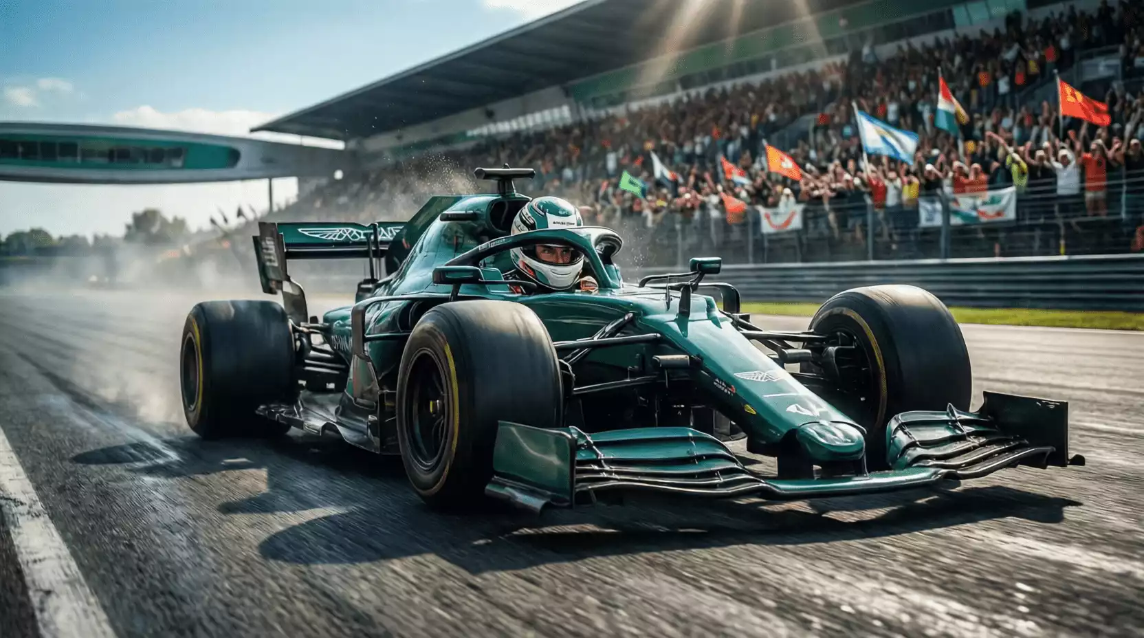 Fernando Alonso pilotando el Aston Martin de Fórmula 1 en pista