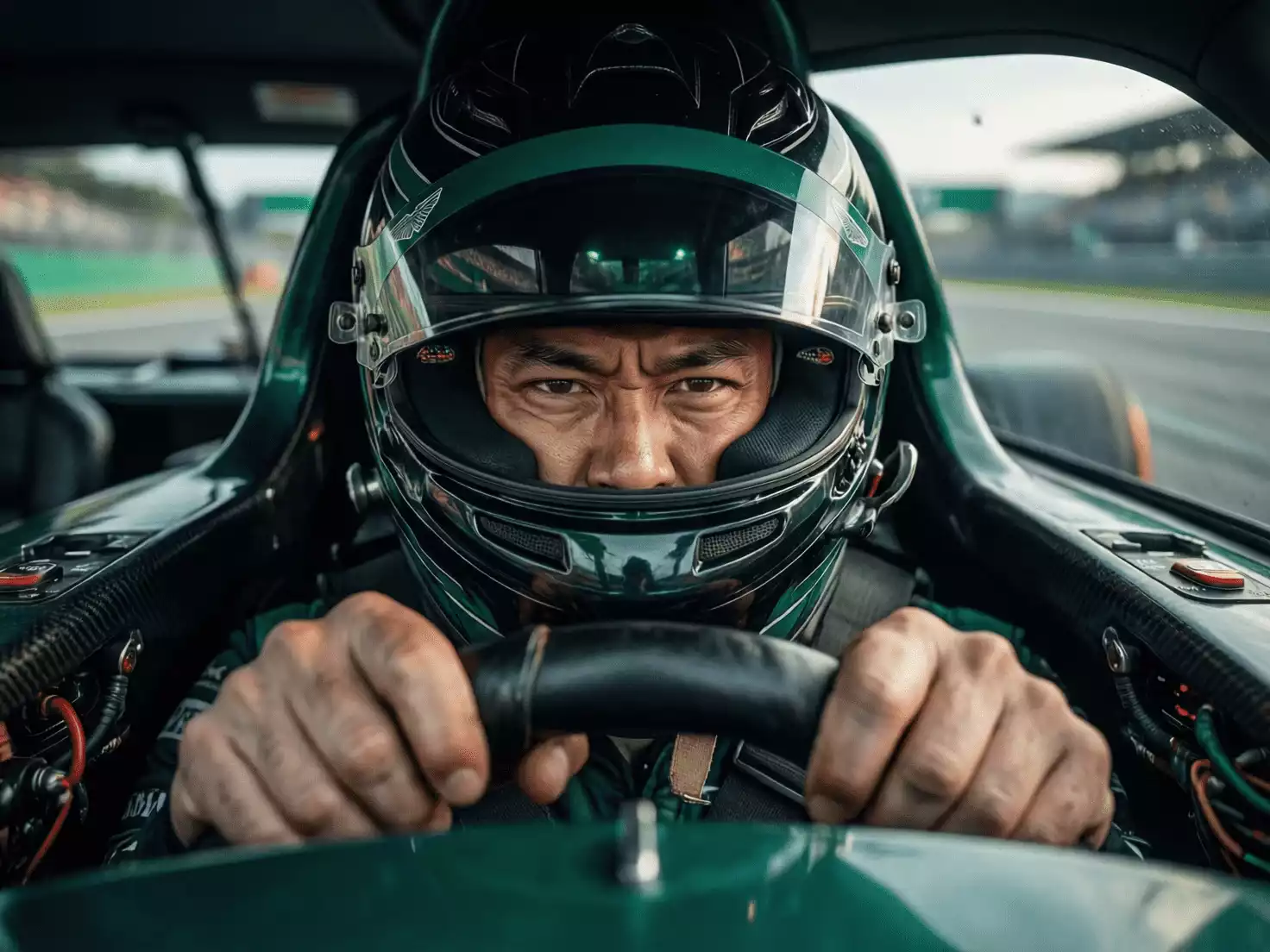 Fernando Alonso concentrado en el cockpit de su Aston Martin de F1
