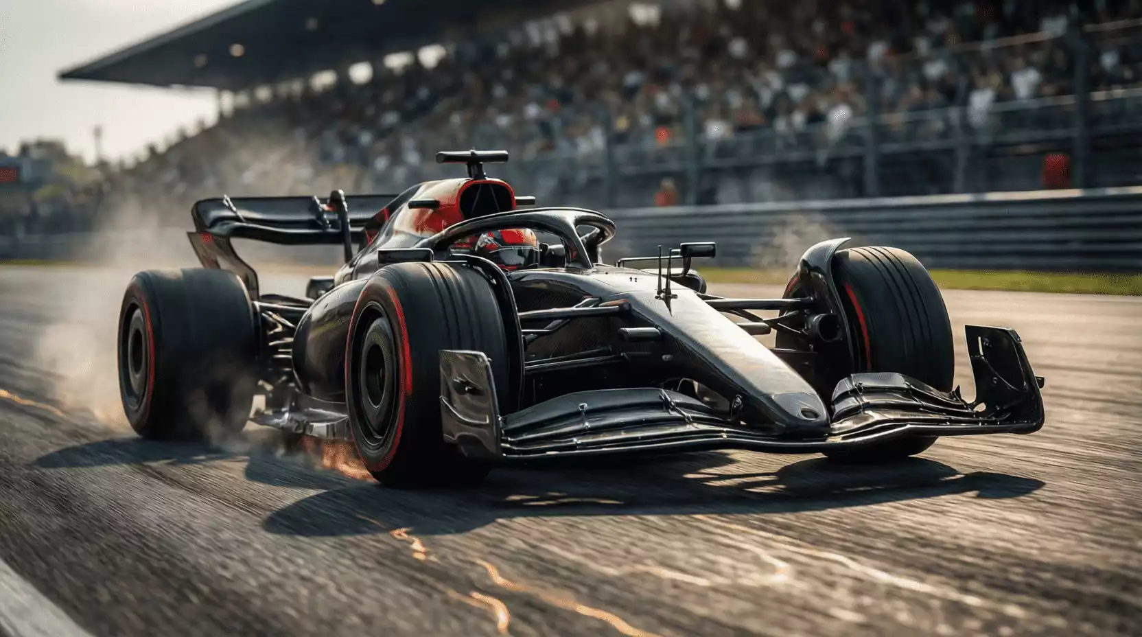 Monoplaza de Fórmula 1 a máxima velocidad con neumáticos frescos buscando vuelta rápida