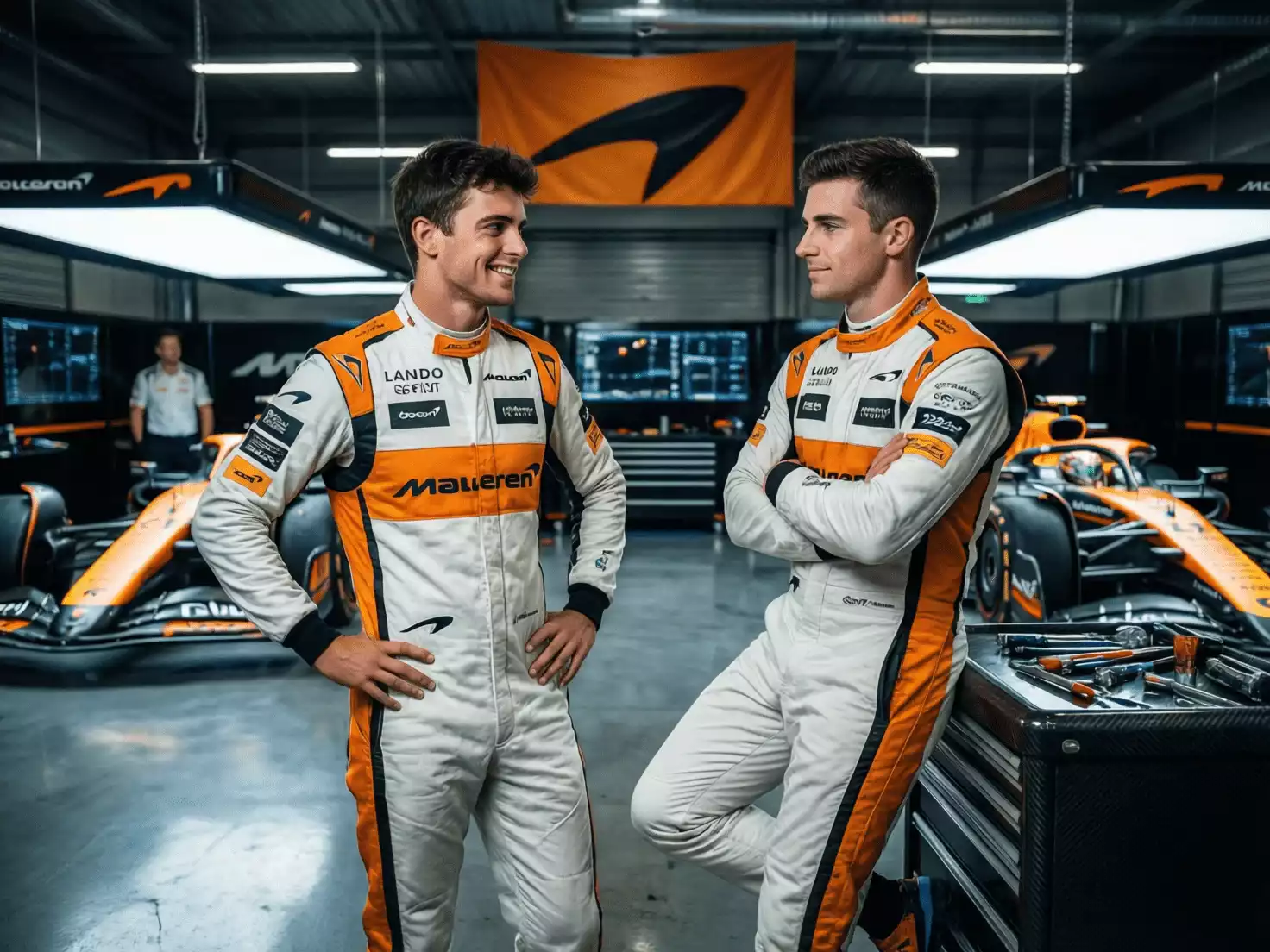 Lando Norris y Oscar Piastri en los boxes de McLaren
