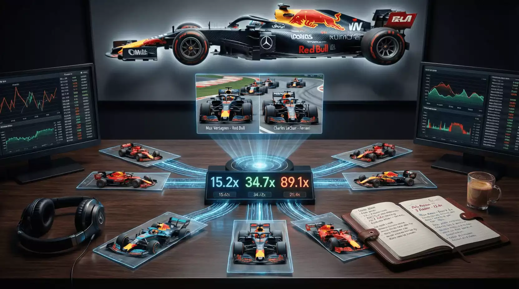 Concepto de apuestas combinadas en Fórmula 1 con múltiples selecciones