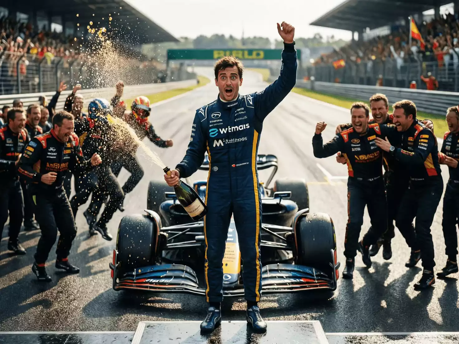 Carlos Sainz celebrando un podio inesperado con Williams en Fórmula 1