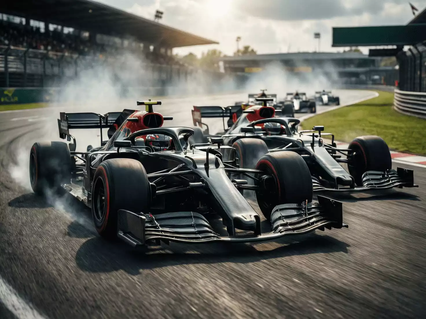 Varios monoplazas de F1 luchando por posición durante carrera sprint